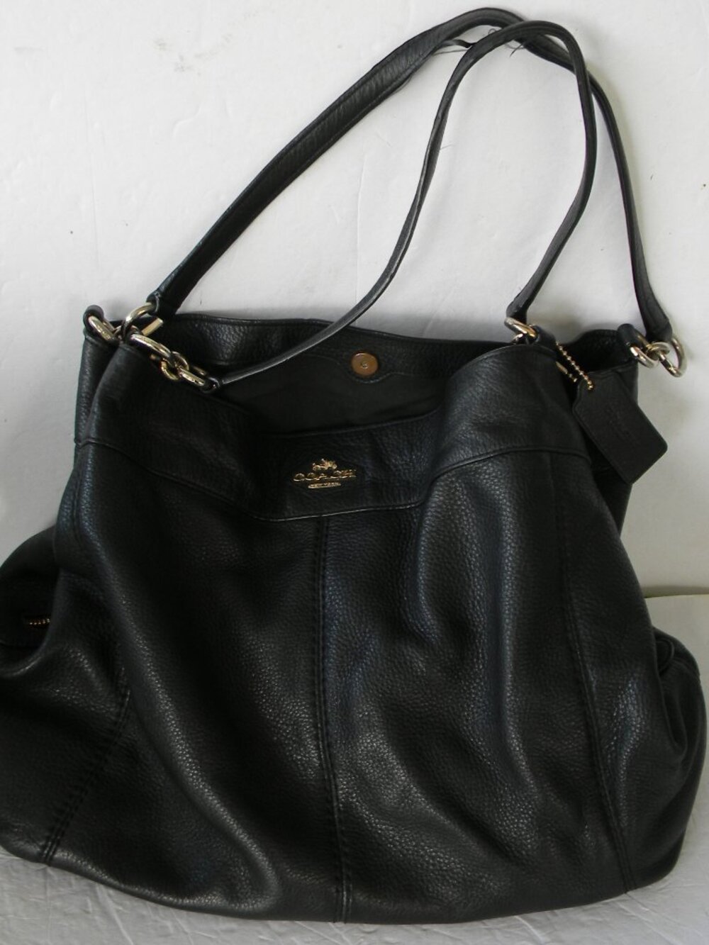Coach BLACK LEATHER  Lexy Triple Compartment Shoulder BAG SLOUCHY